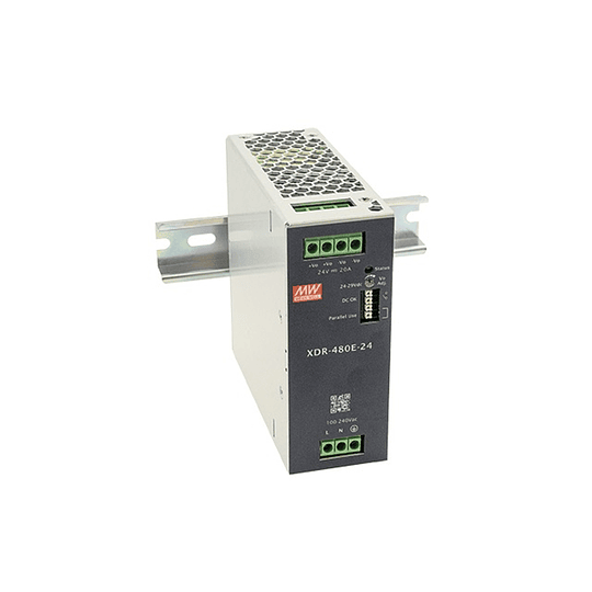 Fuente de poder 220V AC a 24V DC 20A 480W (para riel DIN) Industrial Ultra Slim XDR-480E-24 Mean Well