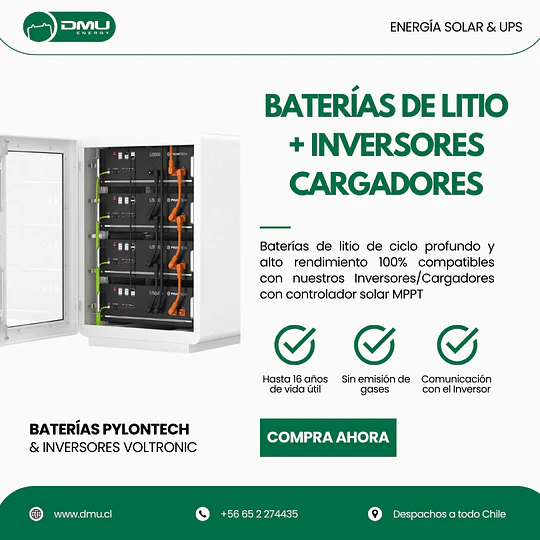 Batería de Litio 48V (51.2V) 16kWh Con Calefacción, Extinguidor de Incendios, Anticorrosión C5-M, IP65, Bluetooth y WI-FI Ciclo Profundo Fidus Plus PRO L16 LiFePO4 Pylontech