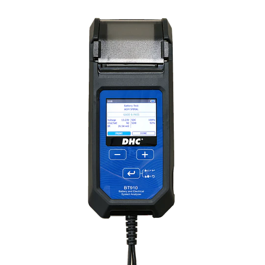 Probador profesional para baterías 6V & 12V y Arranque 12V & 24V con Impresora integrada (revisión de CCA y Resistencia Interna IR) BT910 DHC (digital)