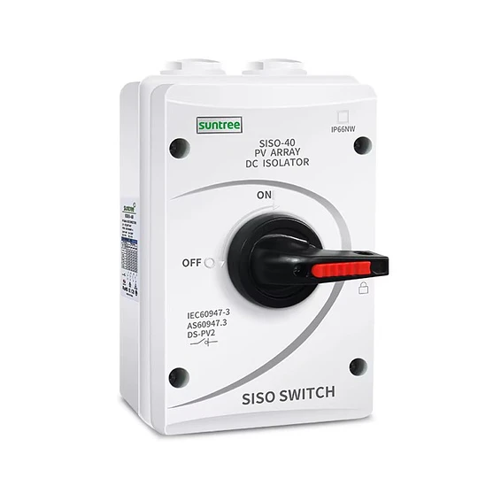 Interruptor seccionador solar 32A 1200V DC Máx. Con caja IP66 SISO-40 Suntree (selector de aislamiento CC)