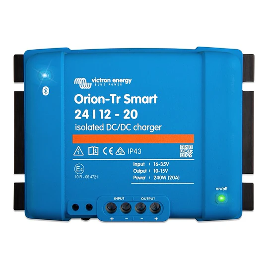  Cargador de baterías Litio DC-DC 24V a 12V 20A con detección de motor en marcha, bluetooth y aislamiento galvánico Orion-Tr Smart 24/12-20 Victron (conversor & regulador)
