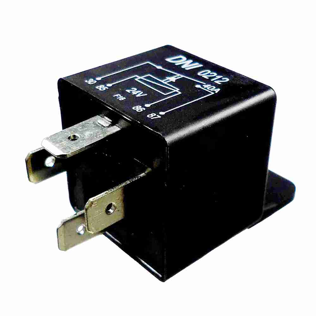 Relé universal 24 v, 40 amp, 4 terminales con soporte 1