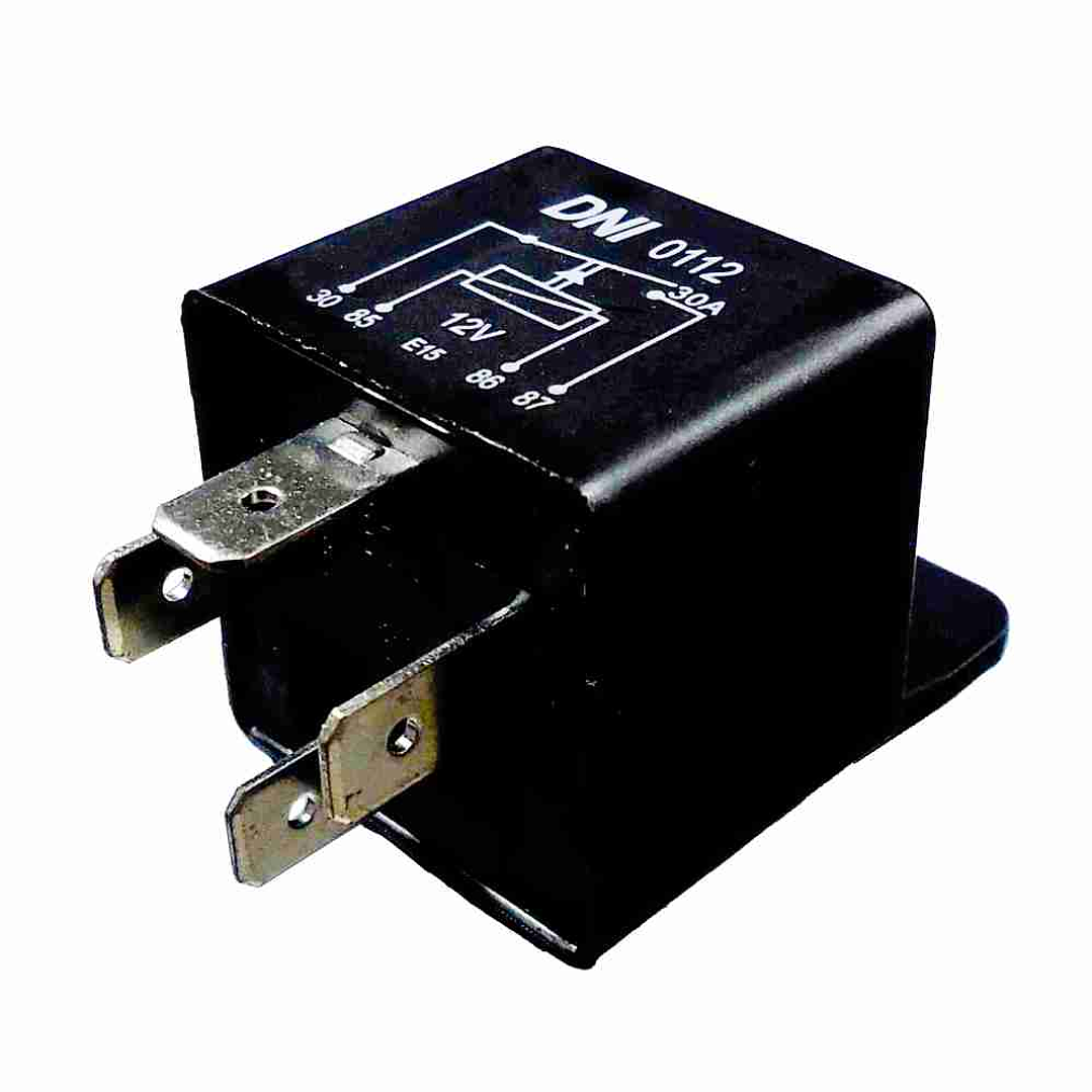 Relé auxiliar universal, 12v 30A,  4 terminales con soporte 1