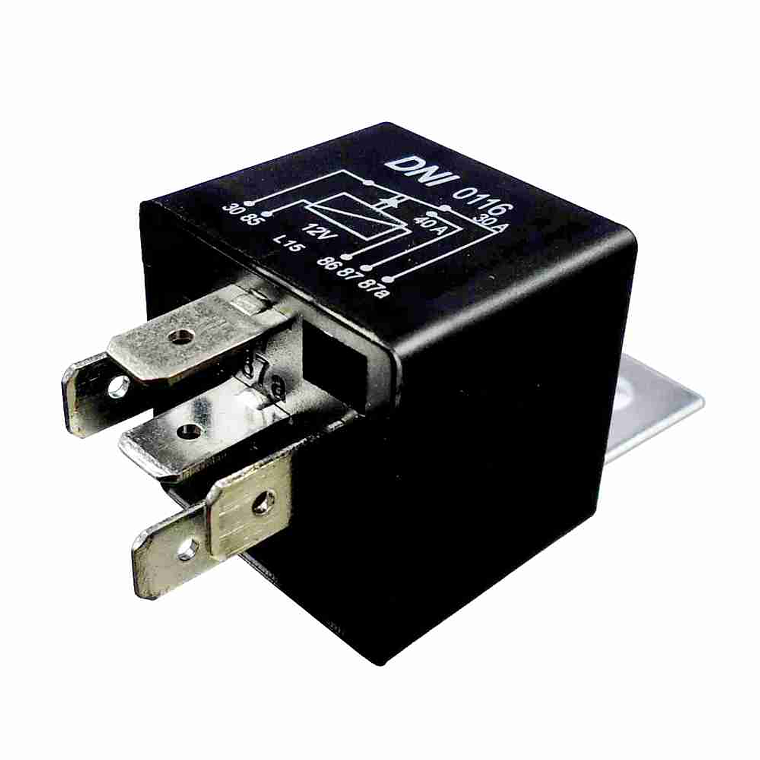 Relé aux universal 12v, 40-30 amp, 5 terminales con soporte 1