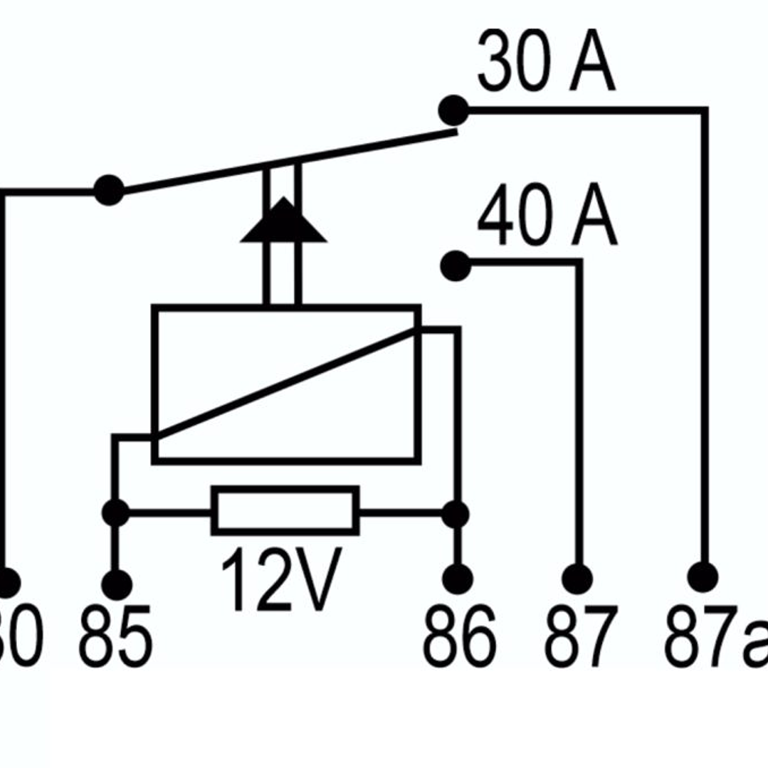 Relé aux universal 12v, 40-30 amp, 5 terminales con soporte 3