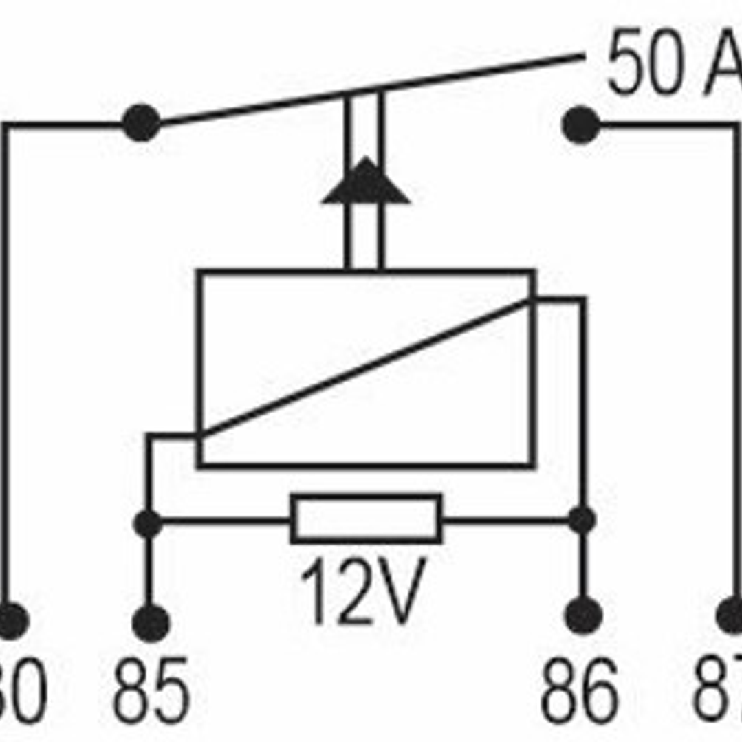 Relé aux 12v 50 amp, 4 terminales (2x9,5mm)  0105 3