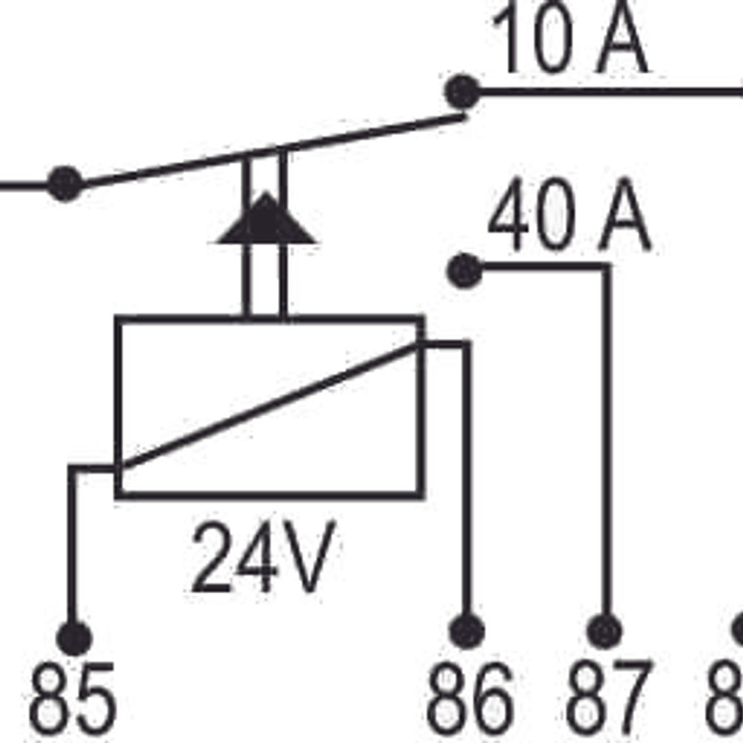 Relé aux 24v 40-10 amp, 5 terminales con soporte  0240 2