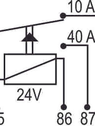 Relé aux 24v 40-10 amp, 5 terminales con soporte  0240