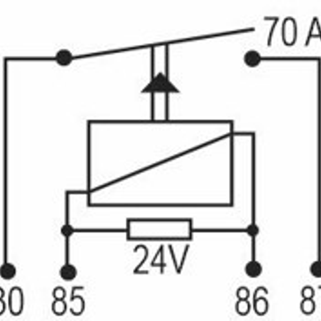 Relé aux universal 24v, 70 amp, 4 terminales (2 de 9,5mm)   0222 3