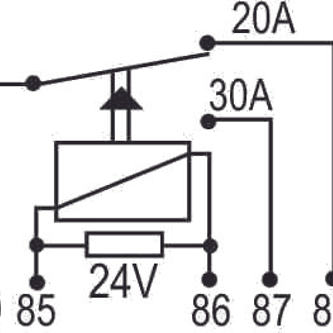 Míni Relé Auxiliar Reversor 30/20A 24V, 5 terminales (2x6,3mm y 3x4,8mm)  8204 3