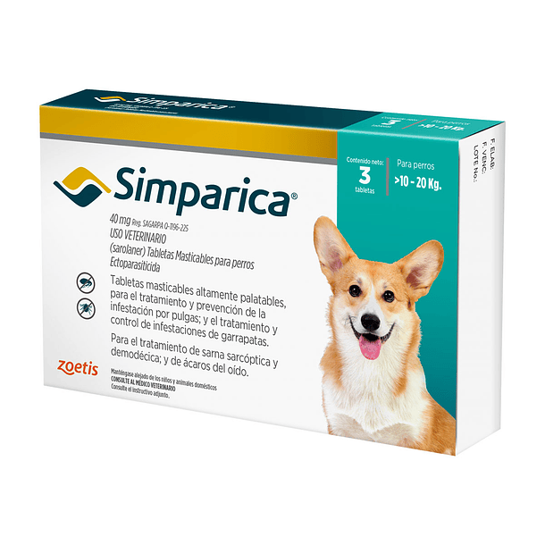 SIMPARICA 40 MG 10 A 20 KG 3 COMPRIMIDOS 