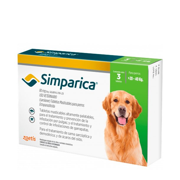 SIMPARICA 80 MG 20 A 40 KG 3 COMPRIMIDOS 