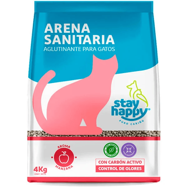 ARENA SANITARIA STAY HAPPY MANZANA 4 KG 