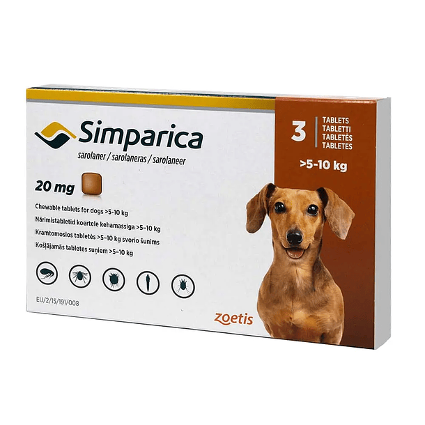 SIMPARICA 20 MG 5 A 10 KG 3 COMPRIMIDOS 
