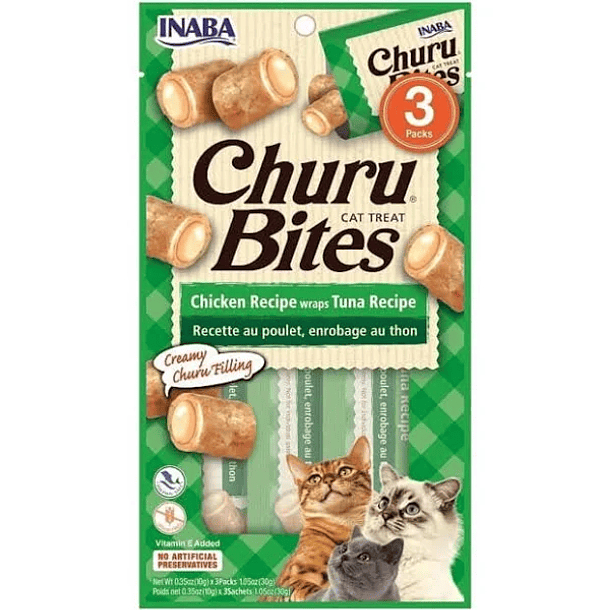 CHURU BITES CHICKEN & TUNA RECIPE WRAPS 3 TUBOS 