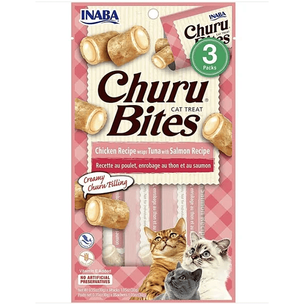 CHURU BITES CHICKEN RECIPE WRAPS TUNA Y SALMON 3 TUBOS 