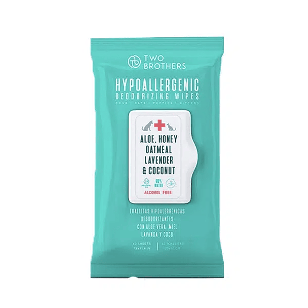 TOALLAS HUMEDAS TWO BROTHERS HIPOALERGÉNICAS ALOE VERA, LAVANDA, MIEL Y COCO 40 u  