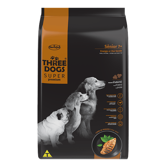 Three Dogs Súper Premium Senior 7+ Pollo y Té Verde 15 kg