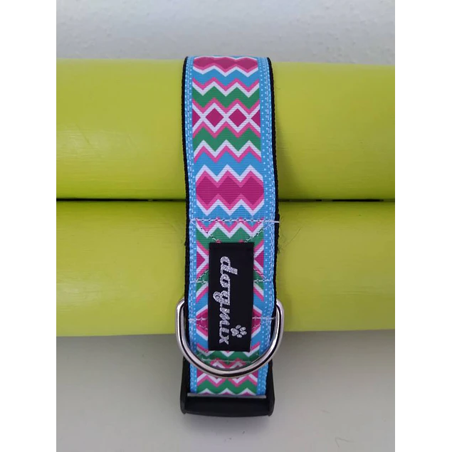 Coleira Geométrico azul - largura 4 cm