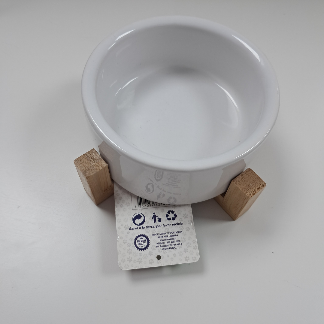 PLATO CERAMICO CON BASE DE MADERA 11,5 *5 CM  1
