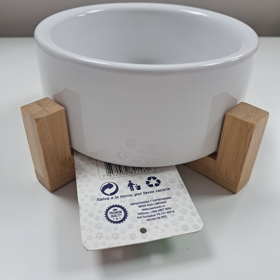 PLATO CERAMICO CON BASE DE MADERA 11,5 *5 CM  2