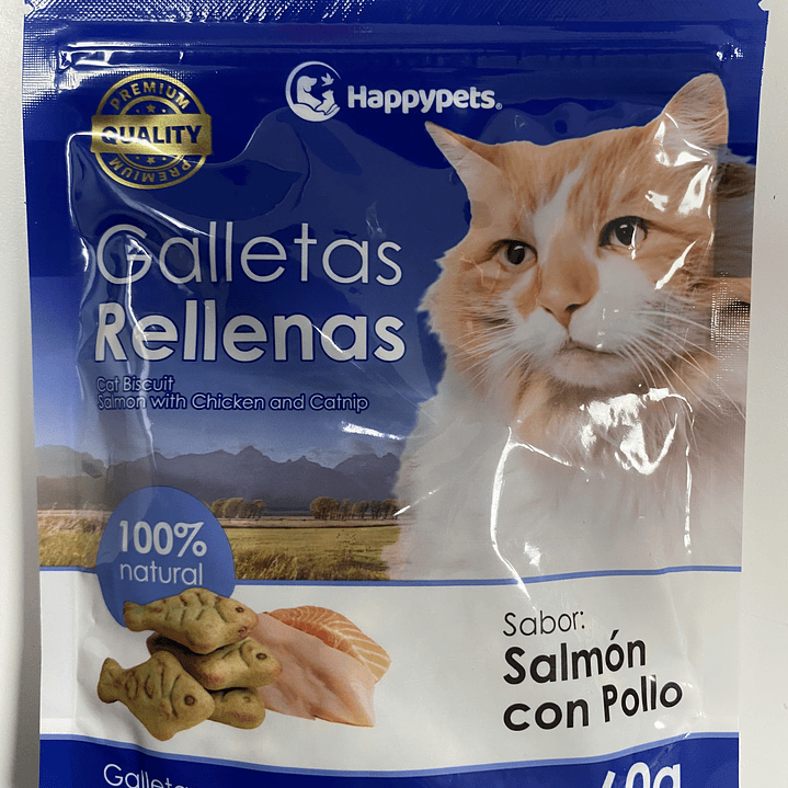 GALLETAS RELLENAS SABOR SALMÓN CON POLLO Y CATNIP 60 GR 1