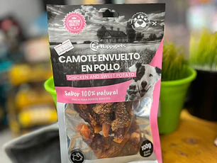 SNACK CAMOTE ENVUELTO EN POLLO HAPPYPETS, 100 GRS.