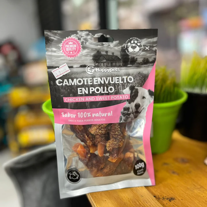 SNACK CAMOTE ENVUELTO EN POLLO HAPPYPETS, 100 GRS. 1