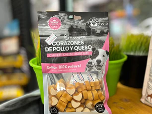SNACK CORAZONES DE POLLO Y QUESO HAPPYPETS, 100 grs.