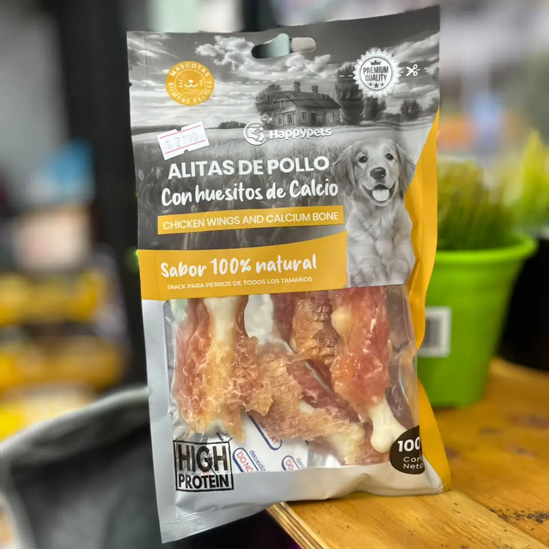 SNACK ALITAS DE POLLO CON HUESITOS DE CALCIO, 100 grs. 1