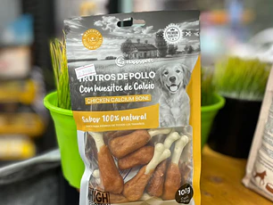 SNACK TRUTOS DE POLLO CON HUESITOS DE CALCIO, 100 grs.