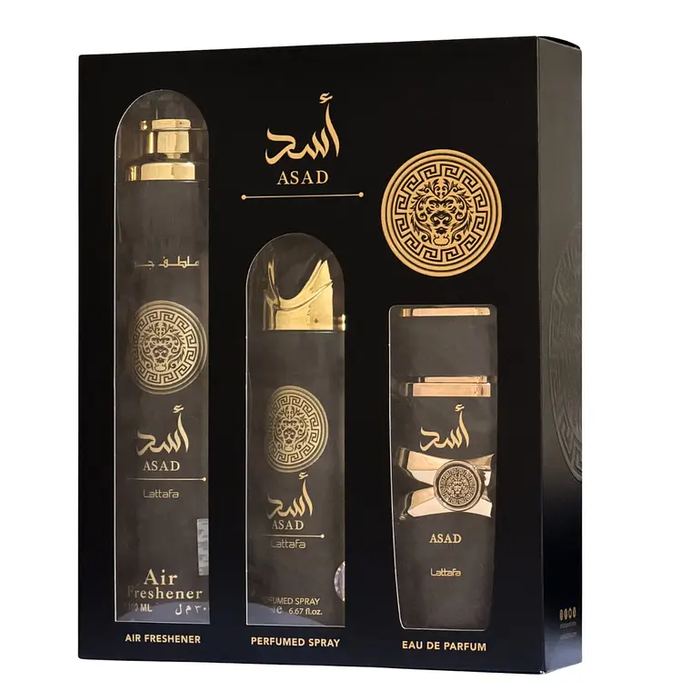 Lattafa Asad Eau de Parfum 100ml + Air Freshner 300 ml + Perfumed Spray 200ml 1