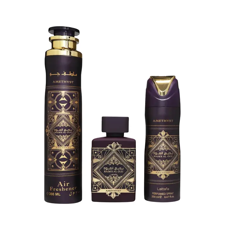 Lattafa Bade'e Al Oud Amethyst Unissexo Eau de Parfum 100ml + Air Freshner 300 ml + Perfumed Spray 200ml 2