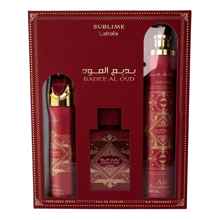 Lattafa Badee Al Oud Sublime Unissexo Eau de Parfum 100ml + Air Freshner 300 ml + Perfumed Spray 200ml 1