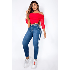 JEAN SKINNY TONO MEDIO CON FRANJAS LATERALES