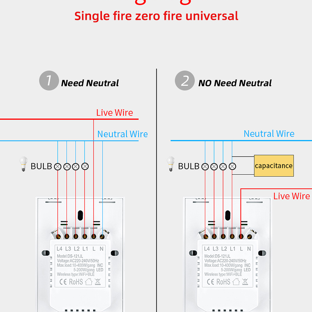 Interruptor Inteligente Wifi 2 Botónes Con Y Sin Neutro Compatible Con Los Asistentes "alexa" Y "google Assistant"