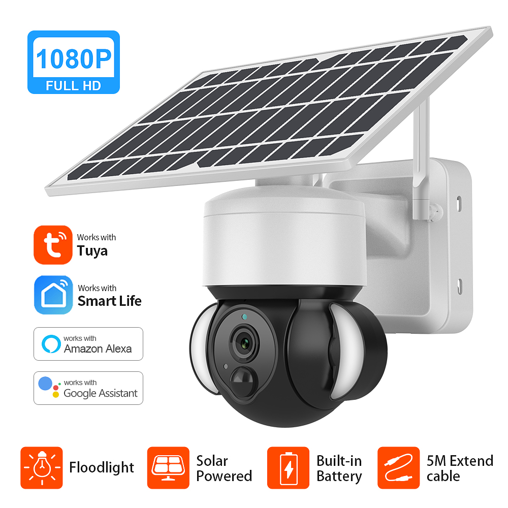 Cámara PTZ Wifi con Panel Solar Full HD 3mp para Exterior Tuya Smart