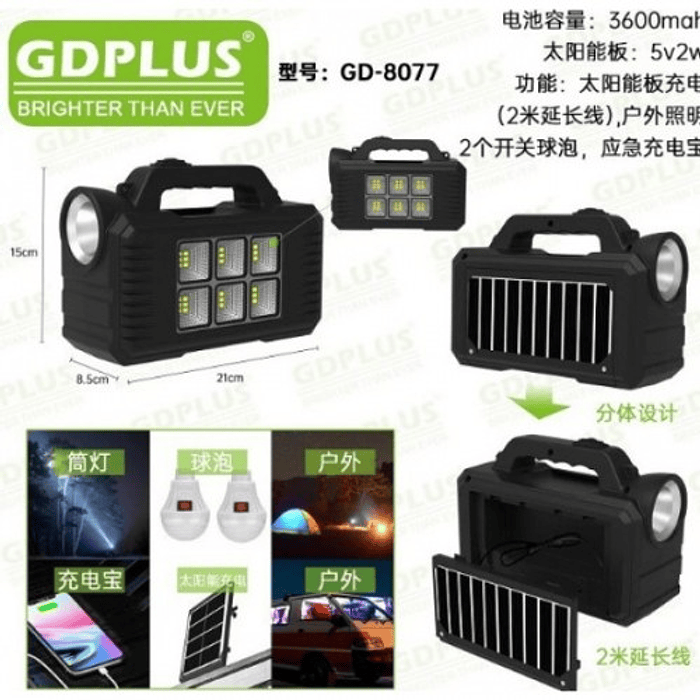 linterna solar con bombilla y panel solar