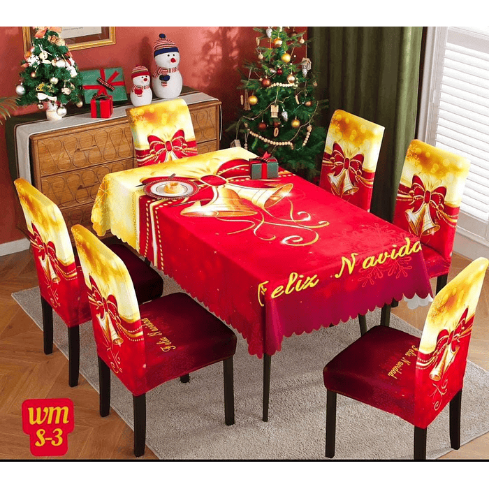 MANTEL + FUNDA DE SILLA 7PCS NAVIDAD  1