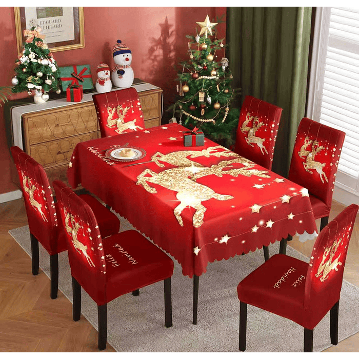 MANTEL + FUNDA DE SILLA 7PCS NAVIDAD  2