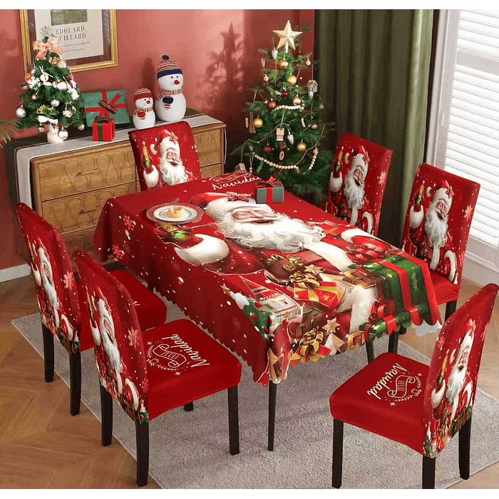 MANTEL + FUNDA DE SILLA 7PCS NAVIDAD  3