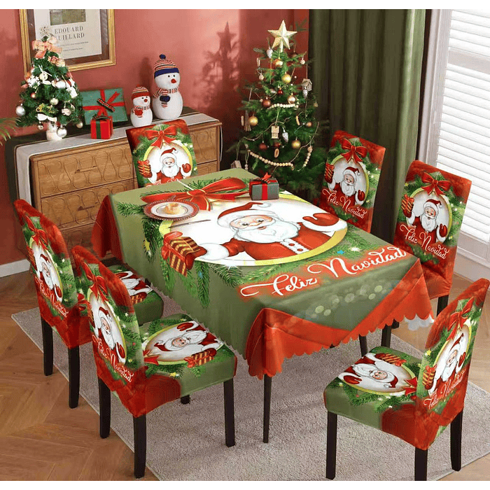 MANTEL + FUNDA DE SILLA 7PCS NAVIDAD  4