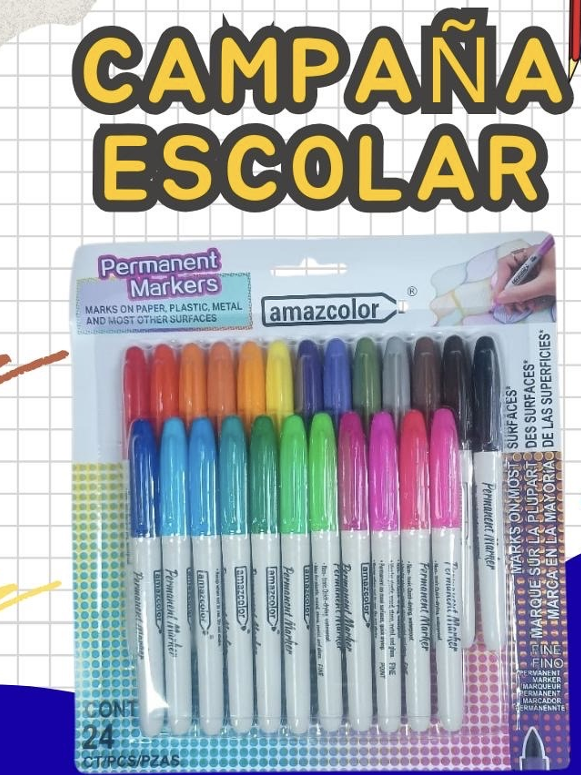 MARCADOR PERMANENTE AZMACOLOR 24PCS  1