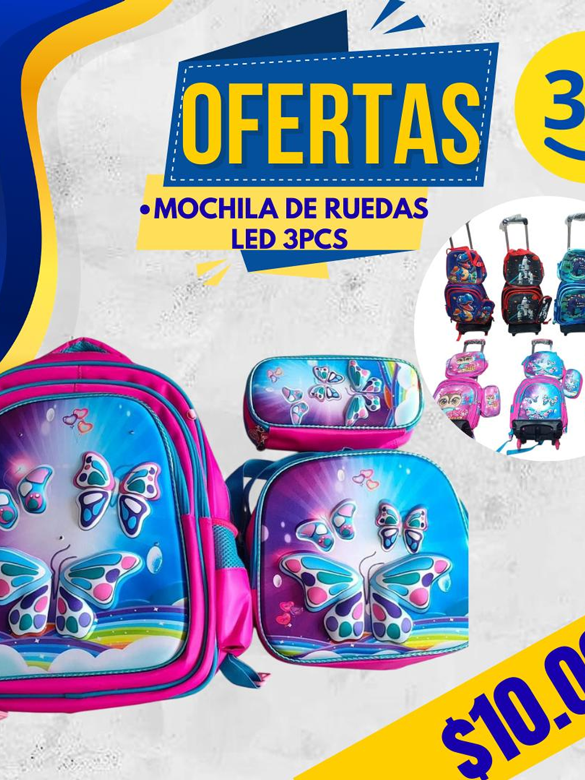 MOCHILA DISEÑO 3D LED CON RUEDA 3PCS  2