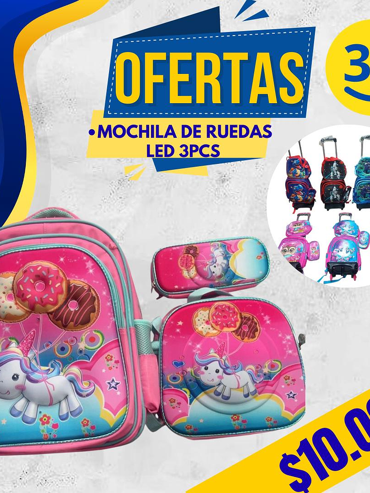 MOCHILA DISEÑO 3D LED CON RUEDA 3PCS  4