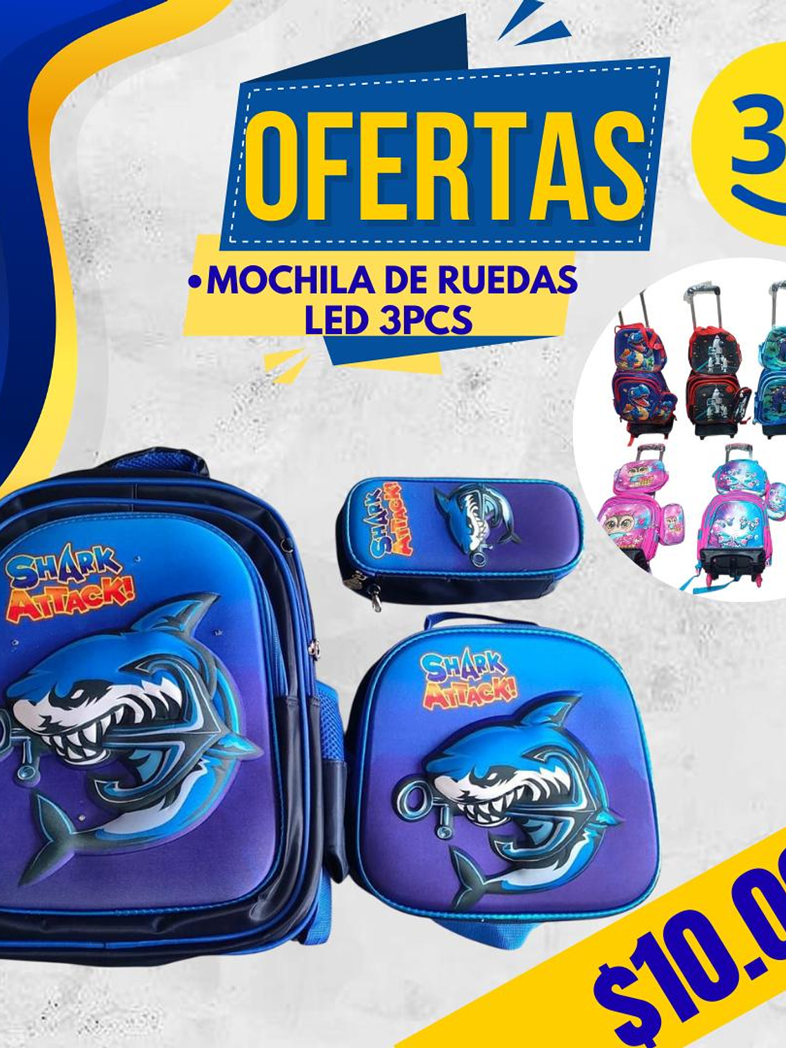 MOCHILA DISEÑO 3D 3PCS LED CON RUEDA 1