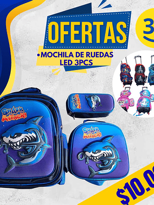 MOCHILA DISEÑO 3D 3PCS LED CON RUEDA