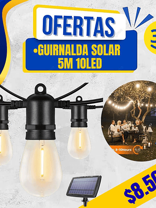 GUIRNALDA SOLAR 5M 10LED CALIDAD 