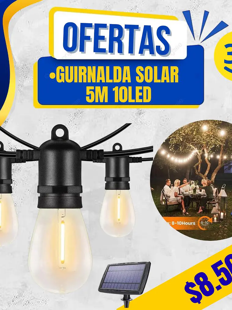 GUIRNALDA SOLAR 5M 10LED CALIDAD  1