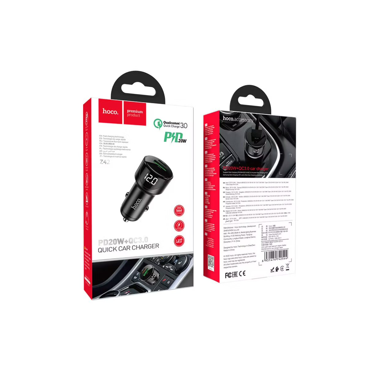 Cargador de auto salida Usb y usb-C PD20W Hoco Z42
